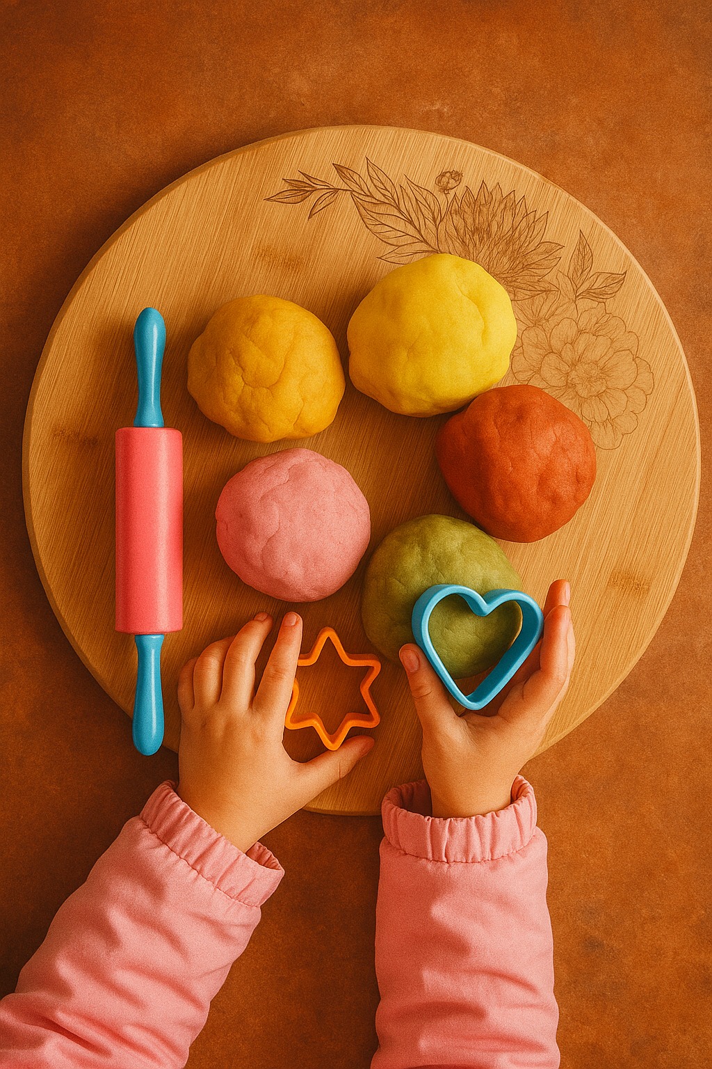 Colourful lekkerklei playdough balls on a wooden surface